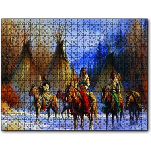 Kızılderililer Atları ve Çadırları 120 Parça Puzzle Yapboz Mdf (Ahşap)