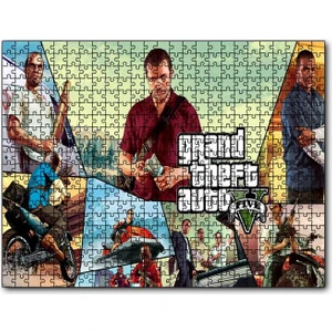 Gta 5 Michael Franklin ve Trevor Kompozisyon 120 Parça Puzzle Yapboz Mdf (Ahşap)