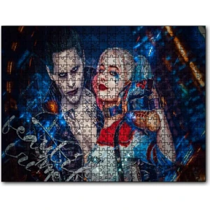 Harley Quinn ve Joker Illüstrasyon 120 Parça Puzzle Yapboz Mdf (Ahşap)