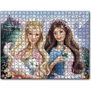 Barbie Bebekler ve Beyaz Kedi 255 Parça Puzzle Yapboz Mdf (Ahşap)