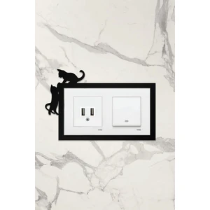 Ahşap Ikili Priz Çerçevesi Kedi Temalı