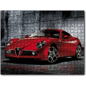 Kırmızı Renk Alfa Romeo 8c Competizione Araba, 120 Parça Puzzle Yapboz Mdf (Ahşap)