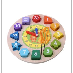 Wooden Toys Ahşap Saat Geometrik Bultak Saat Ippe Geçirme Oyunu Saat Bultak