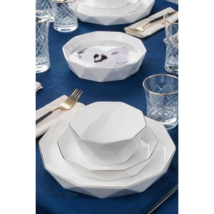 Diamond Collection 6 Kişilik 24 Parça Yaldızlı Porselen Yemek Takımı Beyaz Renk