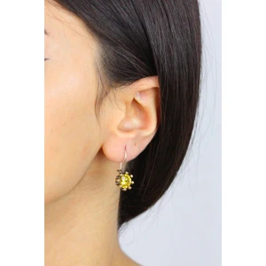 Sarı Renkli Sitrin Otantik Taşlkı Gümüş Bayan Küpe