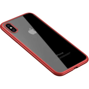 Case 4U Apple iPhone X Kılıf Ultra Ince Renkli Kenar Şeffaf Arka Yüzey Yumuşak Lüx Silikon Hom Kapak Kırmızı