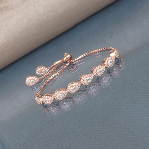 Ravza Gümüş 925 Ayar Gümüş Damla Pırlanta Modeli Asansörlü Bileklik