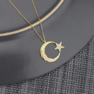 Ravza Gümüş 925 Ayar Gümüş Zirkon Taşlı Ay Yıldız Kolye
