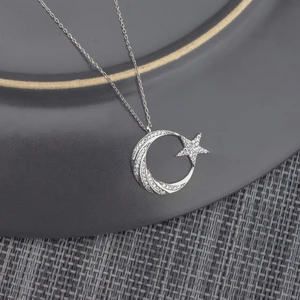 Ravza Gümüş 925 Ayar Gümüş Zirkon Taşlı Ay Yıldız Kolye
