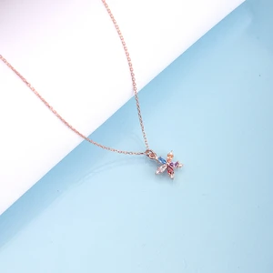 Ravza Gümüş 925 Ayar Gümüş Mix Taşlı Nergis Çiçeği Kolye