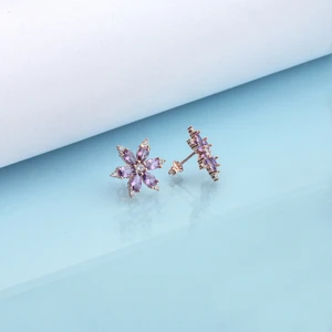 Ravza Gümüş 925 Ayar Gümüş Ametist Taşlı Nergis Çiçeği Küpe