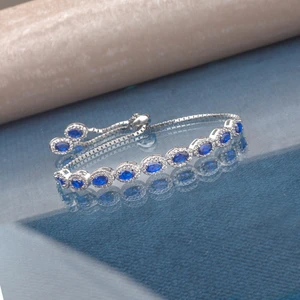 Ravza Gümüş 925 Ayar Gümüş Oval Safir Taşlı Asansörlü Bileklik