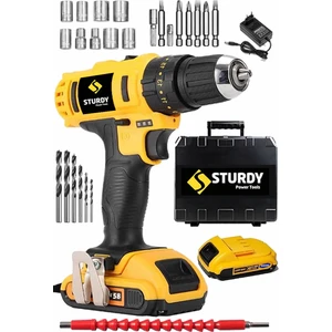 Sturdy 58V 6Ah Lıon Çift Akülü EXPRESS SERİ Darbeli Turbo Şarjlı vidalama  Matkap 27 Parça Uç Setli