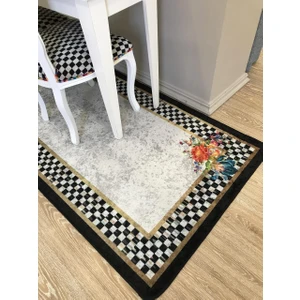 Dama Çiçekli Lateks Taban Saçaksız Mutfak Halı