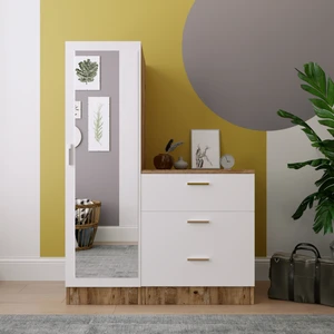 Robin Home Alice Aynalı 3 Çekmeceli Şifonyer Aynalı Gardırop Dolap Çam-Beyaz
