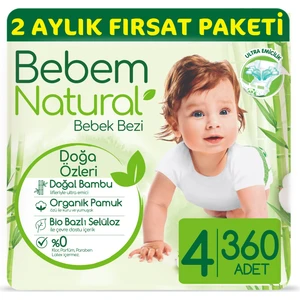 Bebem Natural Bebek Bezi 4 Beden Maxi 2 Aylık Fırsat Paketi 360 Adet