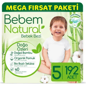 Bebem Natural Bebek Bezi 5 Beden Junior  Mega Fırsat Paketi 192 Adet