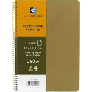 Alex Schoeller Sketchbook Kraft Sert Kapak Spiralli Eskiz Çizim Defteri 140 gr A4 50 Yp.