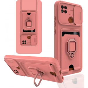 Xiaomi Redmi 9c Kılıf Ipli Lens Sürgülü Yüzüklü Silikon Zuma - Pembe