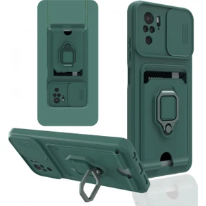 Xiaomi Redmi Note 10S Kılıf Ipli Lens Sürgülü Yüzüklü Silikon Zuma - Yeşil