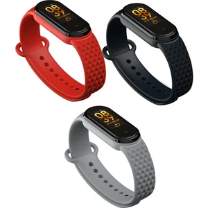 Xiaomi Mi Band 5 ve 6 Uyumlu Elmas Desenli Kordon Seti 3lü - Gri/siyah/kırmızı