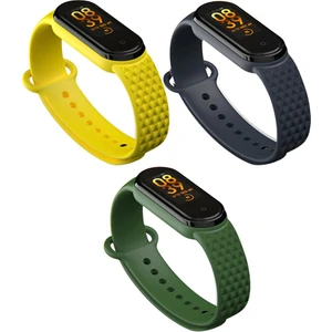Xiaomi Mi Band 5 ve 6 Uyumlu Elmas Desenli Kordon Seti 3lü - Asker Yeşili/lacivert/sarı