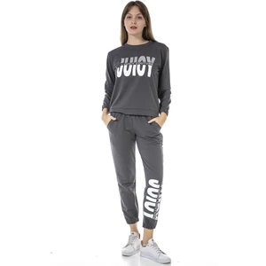 Vıshenka Kadın Juıcy Yazı Baskılı 2 Iplik Alt Üst Gri Renk Sweatshirt Takım