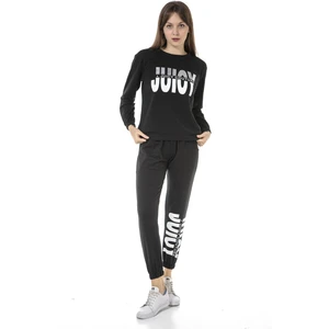 Vıshenka Kadın Juıcy Yazı Baskılı 2 Iplik Alt Üst Siyah Renk Sweatshirt Takım
