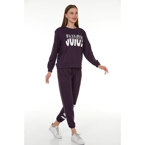 Vıshenka Kadın Juıcy Yazı Baskılı 2 Iplik Alt Üst Mürdüm Renk Sweatshirt Takım