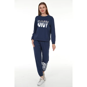 Vıshenka Kadın Juıcy Yazı Baskılı 2 Iplik Alt Üst Indigo Renk Sweatshirt Takım