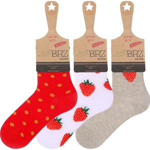 BRZ Collection Çilek Desenli Kız Çocuk Çorabı 3lü Set