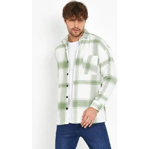 Erkek Slim Fit Tek Cep Kareli Hakiki Oduncu Gömleği  Yeşil