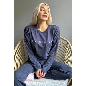 Pijama Evi Minimalist Baskılı Bambu Uzun Kol Kadın Pijama Takımı