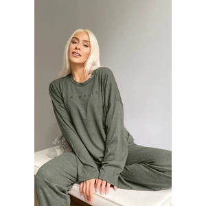 Pijama Evi Minimalist Baskılı Bambu Uzun Kol Kadın Pijama Takımı