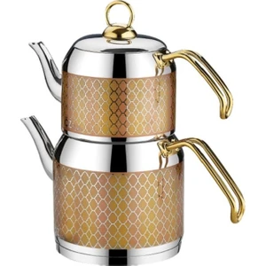 Hüma Inox Gold Petek Desen Orta Boy Çaydanlık Takımı 110S