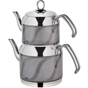 Enza Inox  Gri S Desen Orta Boy Çaydanlık Takımı 156G
