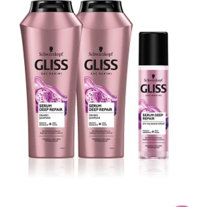 Gliss Serum Deep Repair Şampuan 500 Ml X 2 Adet + Sıvı Saç Kremi 200 Ml + Saç Açıcı Tarak