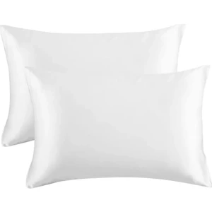 Beyaz Ekru Ipek Saten Yastık Kılıfı 50 x 70 2'li