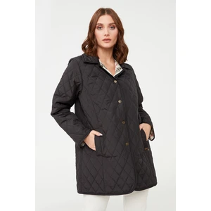 Desen Triko Kadın Kapitone Ceket Siyah