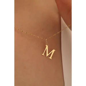 Milet Kuyumculuk 14 Ayar Altın Ince Aynalı Zincir M Harfi Plaka Kolye