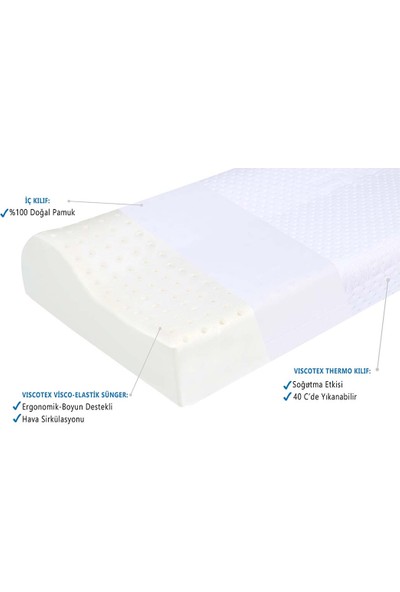 Viscotex Boyun Destekli Yastık / Orthopedic Pillow 60x40x10/8 cm