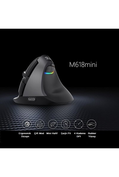 TriLine Delux M618 Mini Bluetooth 4.0+ 2.4g Ergonomik Şarjlı Sessiz Rgb Mouse