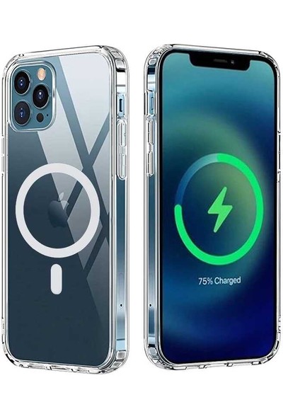 Teleplus iPhone 12 Pro Kılıf Manyetik Kristal Wiriless Destekli Sert Kapak Silikon + 20000 mAh Magsafeli Powerbank Siyah