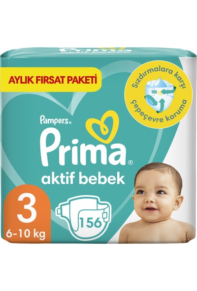 Prima Bebek Bezi Aktif Bebek 3 Beden 156 Adet aylık Fırsat Paketi