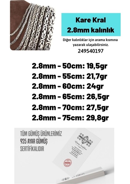 2.8mm Erkek 925 Ayar Gümüş Kolye Zincir Kare Kral Model 249540197 fiyatları