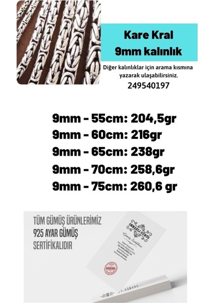 9mm Erkek 925 Ayar Gümüş Kolye Zincir Kare Kral Model 249540197 fiyatları