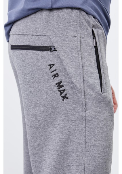 Tommy Life Gri Melanj Erkek Fermuar Cepli Dar Kesim Jogger Eşofman Alt-84343