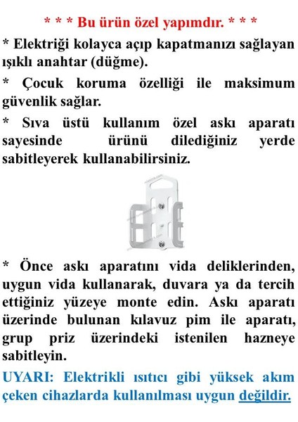4'lü Anahtarlı Topraklı Çocuk Korumalı Grup Priz 8 Metre