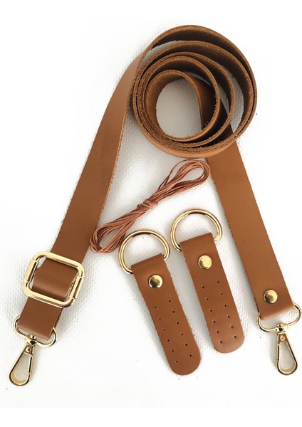 Atölyesi Deri Çanta Sapı Altın Renk Aksesuarlı (120 Cm) - Camel Rengi