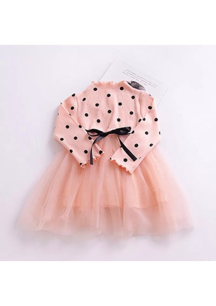 Linda Kız Bebek Çocuk Elbise Puantiyeli Uzun Kol Esnek Likralı Somon fiyatları